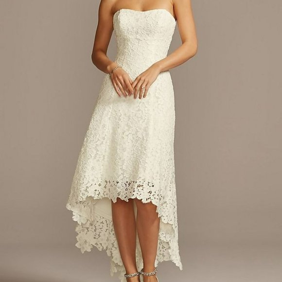 Galina High-Low Tea-length corded lace wedding dress Style# WG3925 - Picture 1 of 6